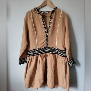 ZARA Women's Tan and Black Embroidered dress